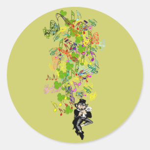 Pegatina Redonda Lucky Leprechaun Con Shamrock