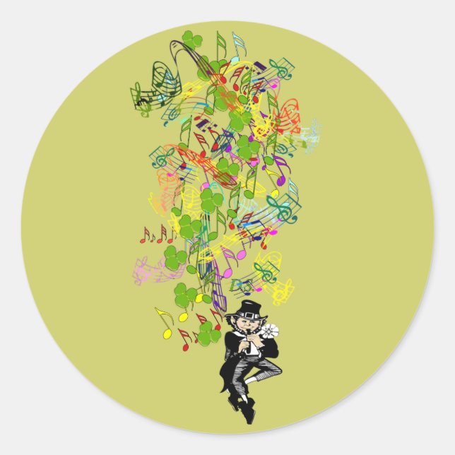 Pegatina Redonda Lucky Leprechaun Con Shamrock (Anverso)