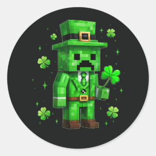 Pegatina Redonda Lucky Leprechaun divertido juego de vídeo del día 