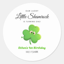 Pegatina Redonda Lucky Little Shamrock Clover 1er cumpleaños