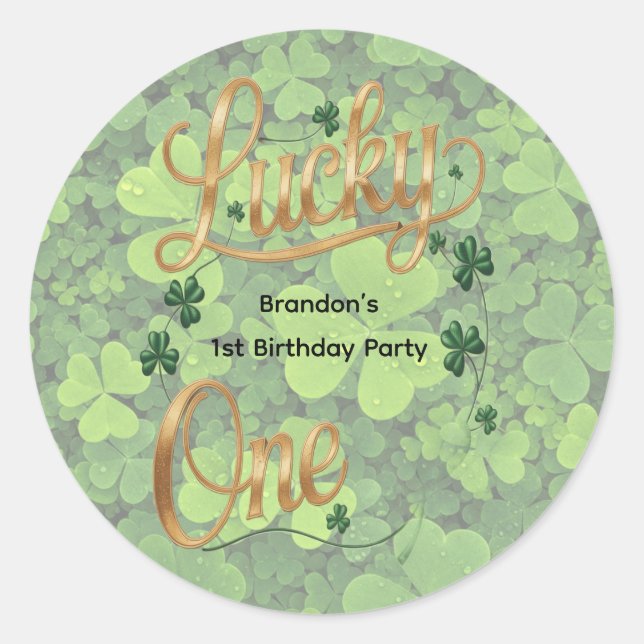 Pegatina Redonda Lucky One 1st. Birthday Party (Anverso)