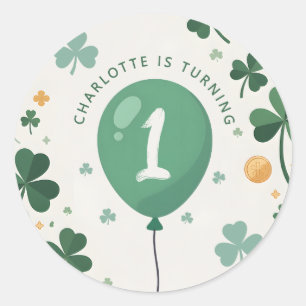 Pegatina Redonda Lucky One cumpleaños St Patricks Day Trébol