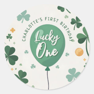 Pegatina Redonda Lucky One cumpleaños St Patricks Day Trébol