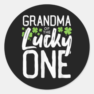 Pegatina Redonda Lucky One First Birthday Grandma Family St.