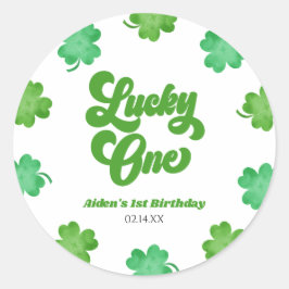 Pegatina Redonda Lucky One Green Shamrock Clover 1st Birthday Party