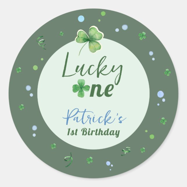 Pegatina Redonda Lucky One St Patrick Boy Birthday (Anverso)