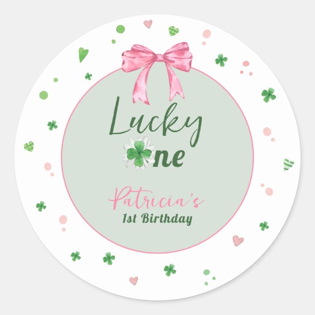 Pegatina Redonda Lucky One St Patrick Girl Birthday (Anverso)