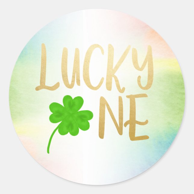 Pegatina Redonda Lucky one St Patricks Day shamrock (Anverso)