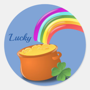 Pegatina Redonda Lucky Pot of Gold under the Rainbow