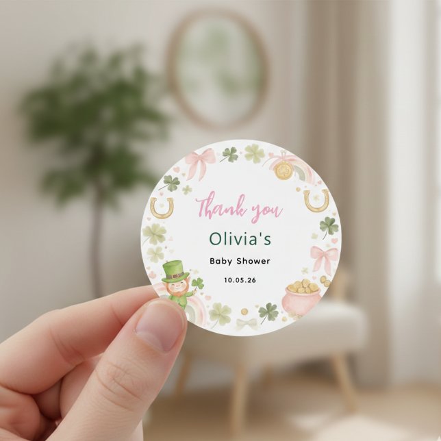 Pegatina Redonda Lucky Shamrock Baby Shower Thank You Favor Sticker (Subido por el creador)