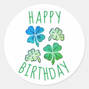 Pegatina Redonda Lucky Shamrock Clover Happy Birday