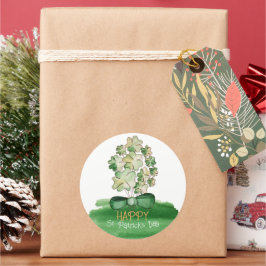 Pegatina Redonda Lucky Shamrock Clover Watercolor Art