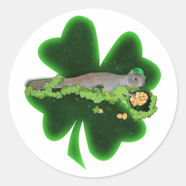 Pegatina Redonda Lucky Squirrel St. Patrick's Day (Anverso)