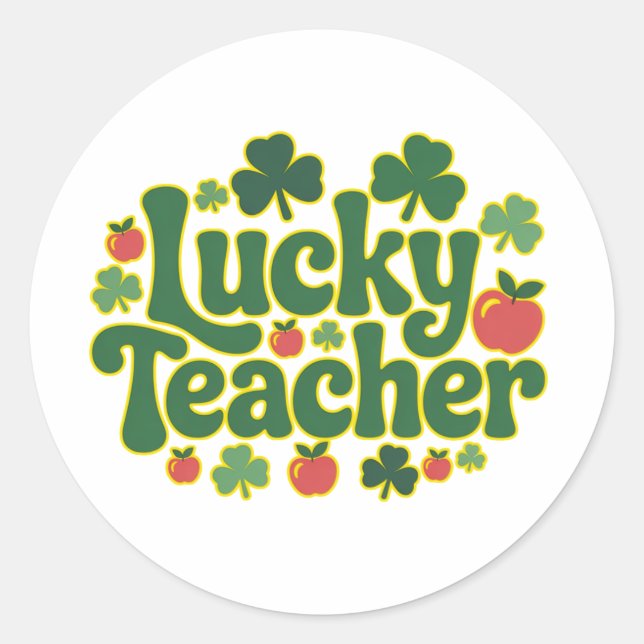 Pegatina Redonda Lucky Teacher Fun Classroom St. Patrick’s Day  (Anverso)