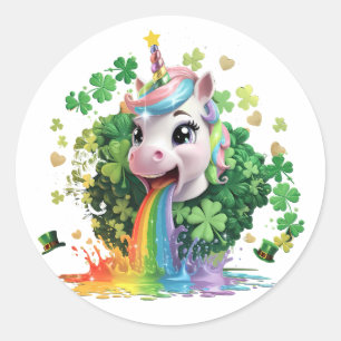 Pegatina Redonda Lucky Unicorn Shamrock St Patricks Day Lepricorn