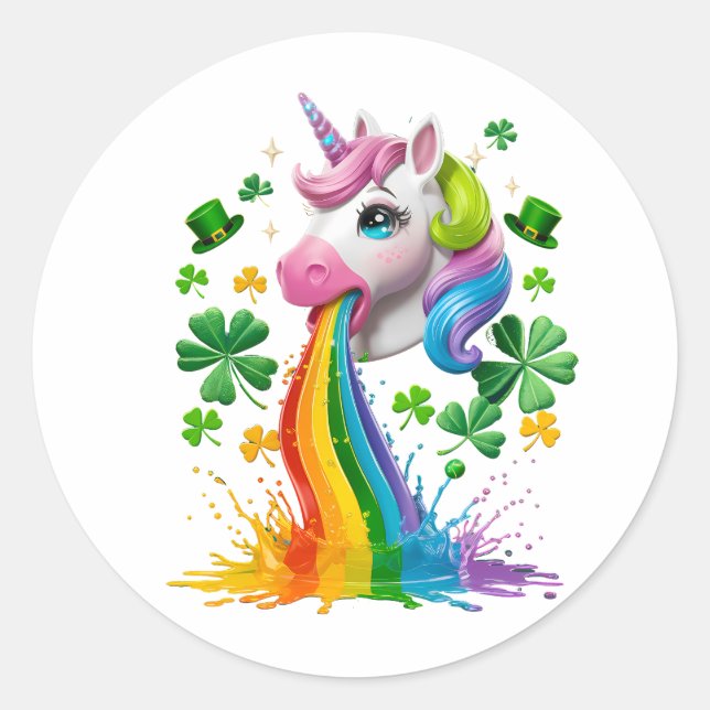 Pegatina Redonda Lucky Unicorn Shamrock St Patricks Day Lepricorn (Anverso)