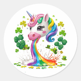 Pegatina Redonda Lucky Unicorn Shamrock St Patricks Day Lepricorn