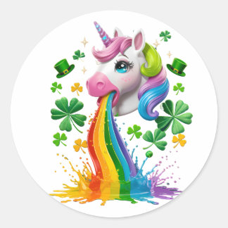 Pegatina Redonda Lucky Unicorn Shamrock St Patricks Day Lepricorn