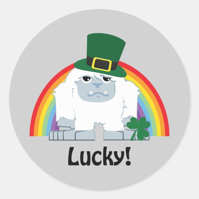 Pegatina Redonda Lucky Yeti Leprechaun (Anverso)