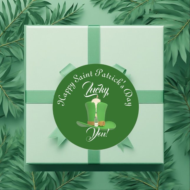 Pegatina Redonda Lucky You Champagne Hat Happy Saint Patricks Day  (Lucky You Champagne Hat Happy Saint Patricks Day Classic Round Sticker)