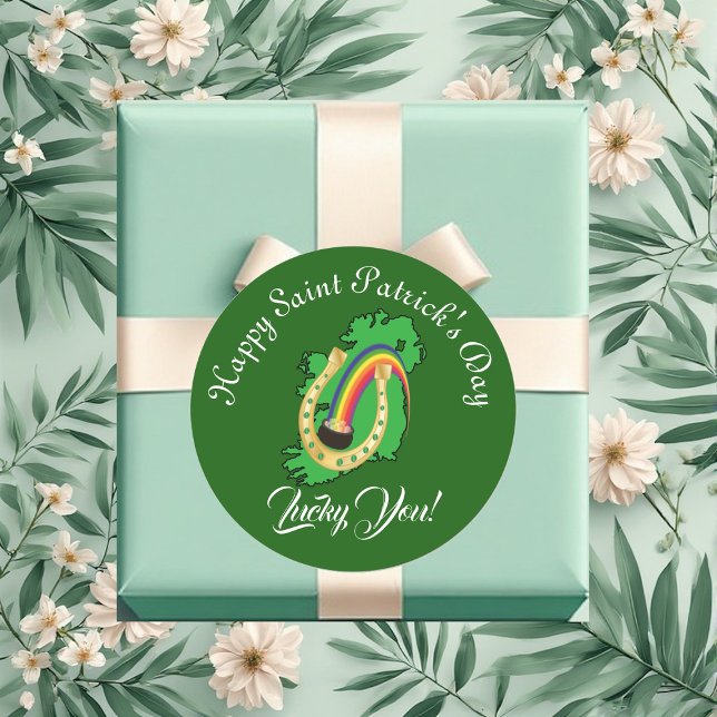 Pegatina Redonda Lucky You Ireland Saint Patrick's Day Pot Of Gold (Lucky You Ireland Saint Patrick's Day Pot Of Gold Classic Round Sticker)