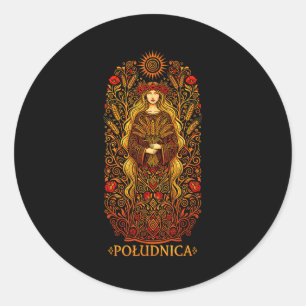 Pegatina Redonda Ludnica Diosa del Sol Eslava Pagana Arte de Bruja 