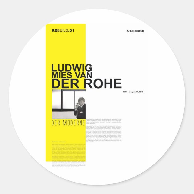 Pegatina Redonda Ludwig Mies Van Der Rohe (Anverso)