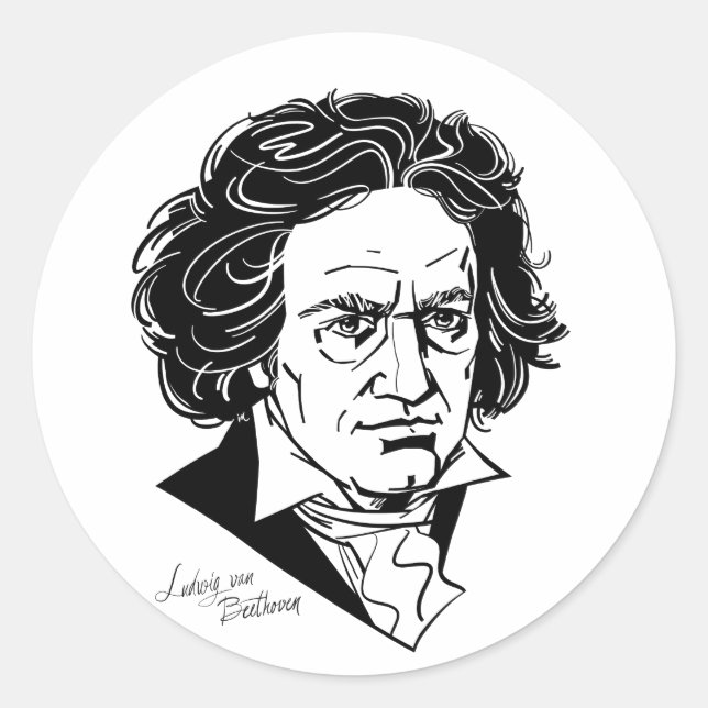 Pegatina Redonda Ludwig van Beethoven (Anverso)