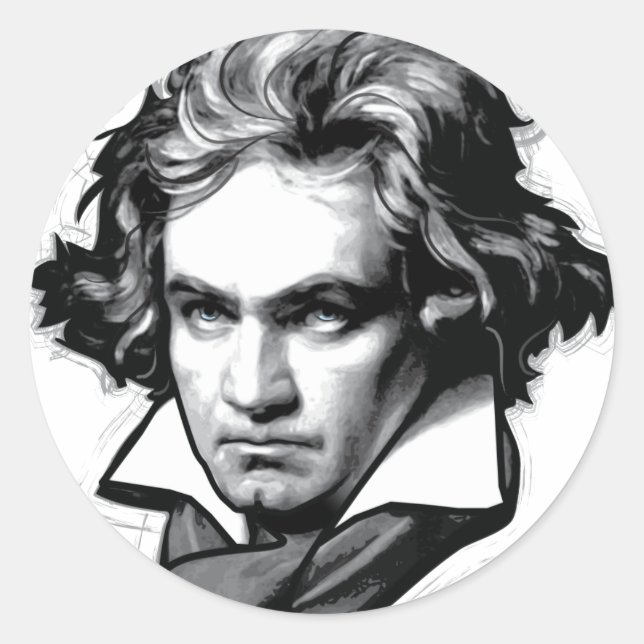 Pegatina Redonda Ludwig van Beethoven (Anverso)