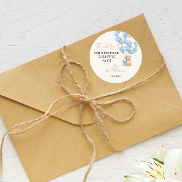 Pegatina Redonda lue Teddy Bear Oh Boy Balloon Baby Shower