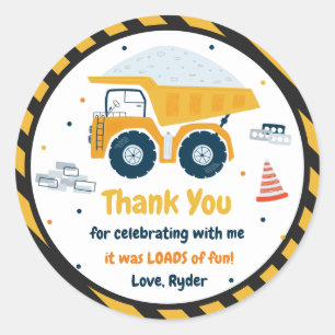 Pegatina Redonda Lugar de construcción Dump Camión Digger Favor d