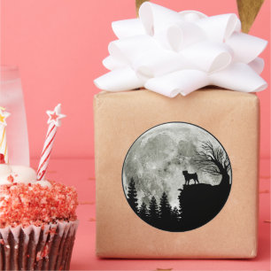 Pegatina Redonda Lugar de Pug en la Luna de Halloween