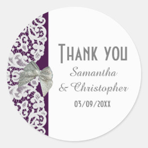 Pegatina Redonda Lugar tradicional blanco y violeta brillante graci