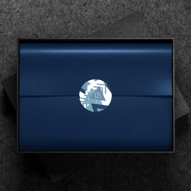 Pegatina Redonda Lujo abstracto de los 80 | Monograma de turquesa y (Subido por el creador)