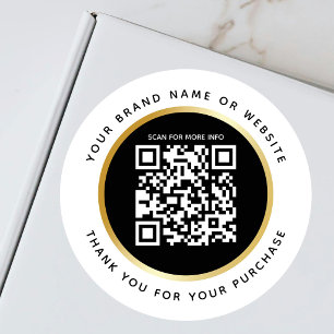 Pegatina Redonda Lujo Empresarial Código QR Info Negro Blanco Dorad