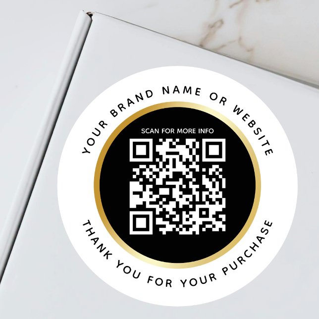 Pegatina Redonda Lujo Empresarial Código QR Info Negro Blanco Dorad (Subido por el creador)