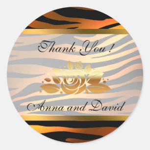 Pegatina Redonda Lujo Moderno Naranja Dorado Tigre Añada su Texto