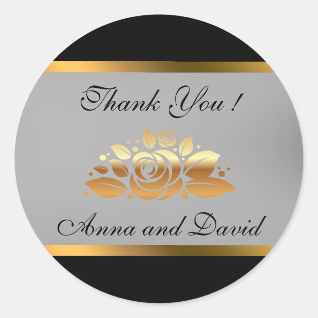 Pegatina Redonda Lujo Moderno Negro Oro Agrega Tu Texto (Anverso)