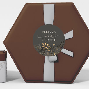 Pegatina Redonda Lujoso Boda Minimalista floral Gold