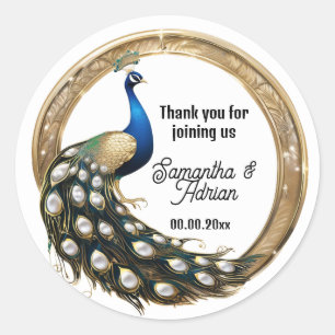 Pegatina Redonda Lujoso pavo real arte nouveau gracias