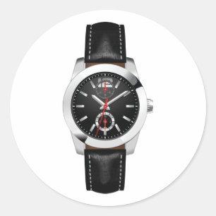 Pegatina Redonda Lujoso reloj de cronograma negro con estilo