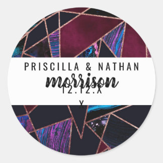 Pegatina Redonda Lujoso Rosa Oro Liquid Paint Marble Geométrico