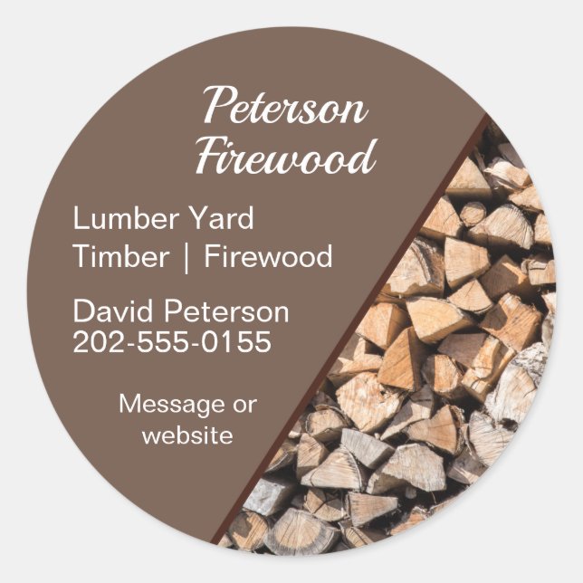 Pegatina Redonda Lumber Timber Yard Firewood Business (Anverso)