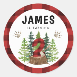 Pegatina Redonda Lumberjack 2º Búfalo de cumpleaños