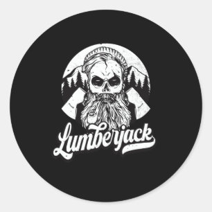 Pegatina Redonda Lumberjack Skull Logger vintage Woodcutter