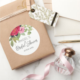 Pegatina Redonda Luminoso y colorido Bouquet Floral Bridal Shower