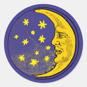 Pegatina Redonda Luna cara de luna moon face