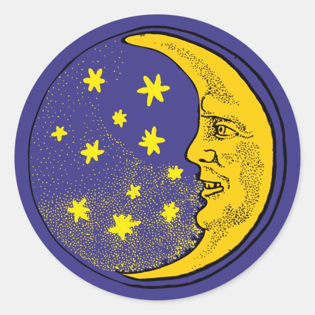 Pegatina Redonda Luna cara de luna moon face (Anverso)