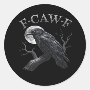 Pegatina Redonda Luna Clásica Retro Pájaro Divertido Cuervo F-Caw-F