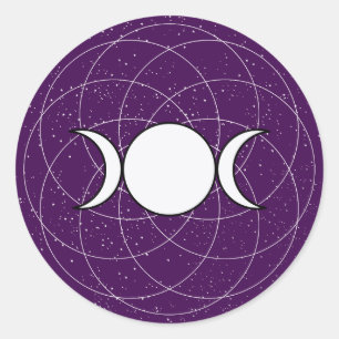 Pegatina Redonda Luna de diosa triple